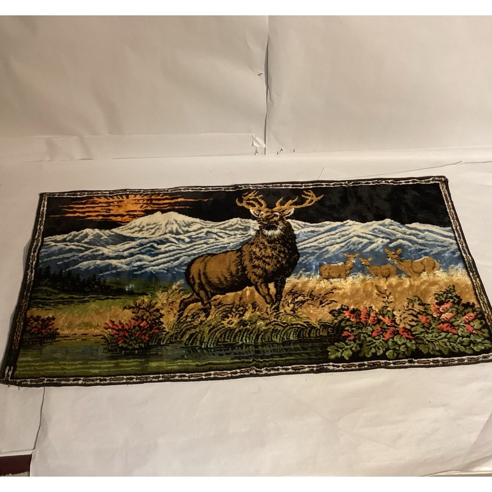 Vintage wall tapestry, Elk and mountains, made in Italy